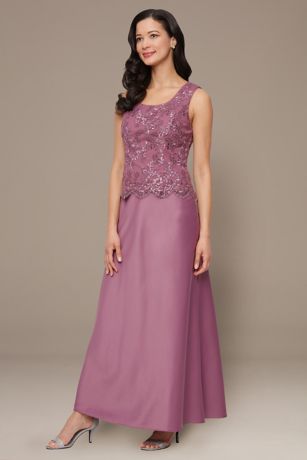 Chiffon and Satin Embroidered Jacket Dress | David's Bridal